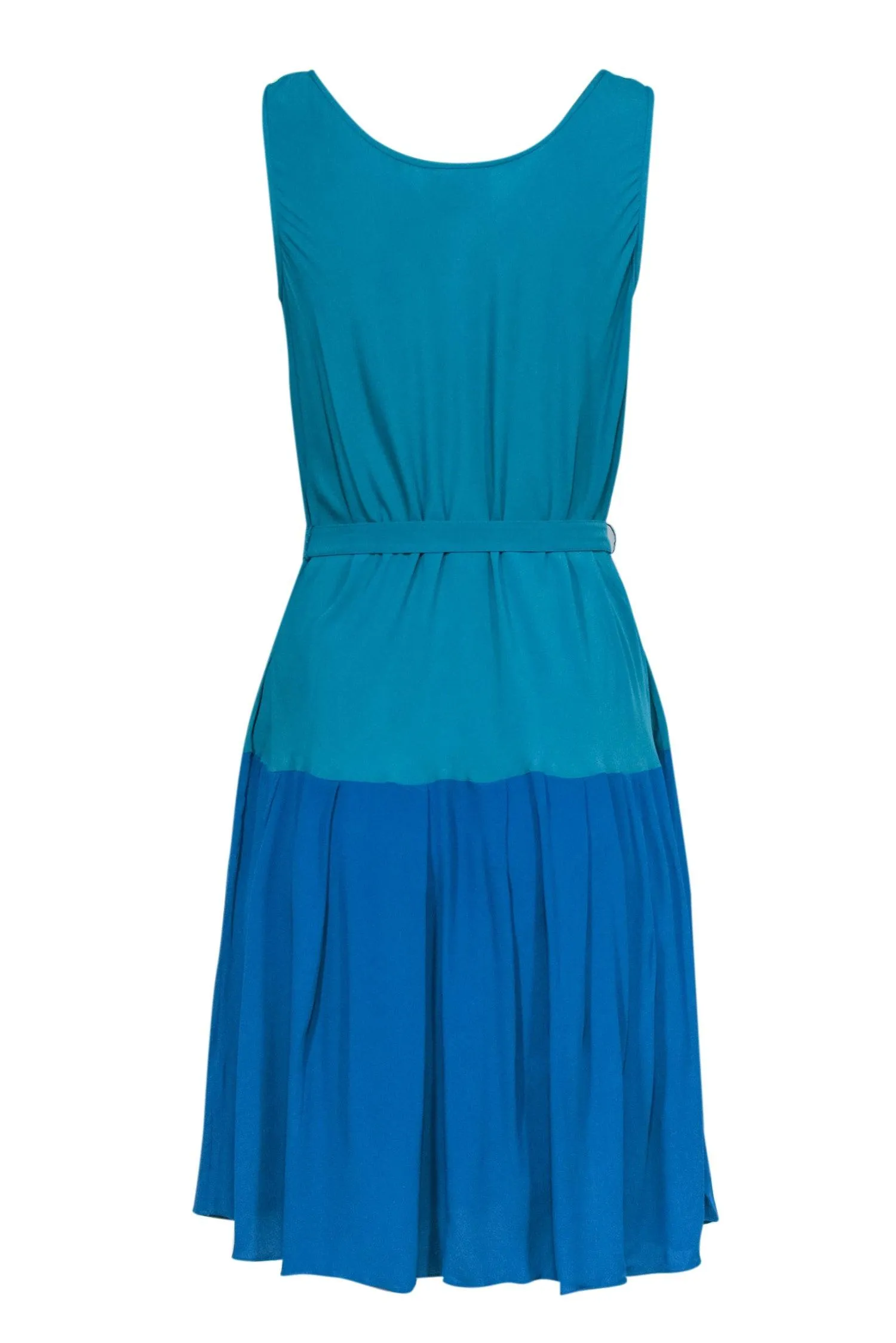 Akris Punto - Teal & Blue Colorblock Silk Blend A-Line Dress w/ Belt Sz 8