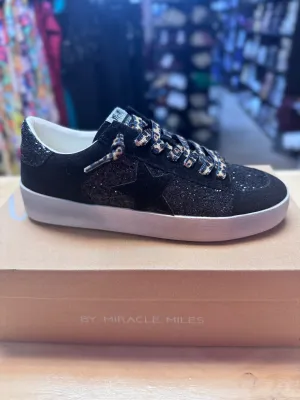 Candace Shoes- Black Glitter Stars & Leopard Shoelaces