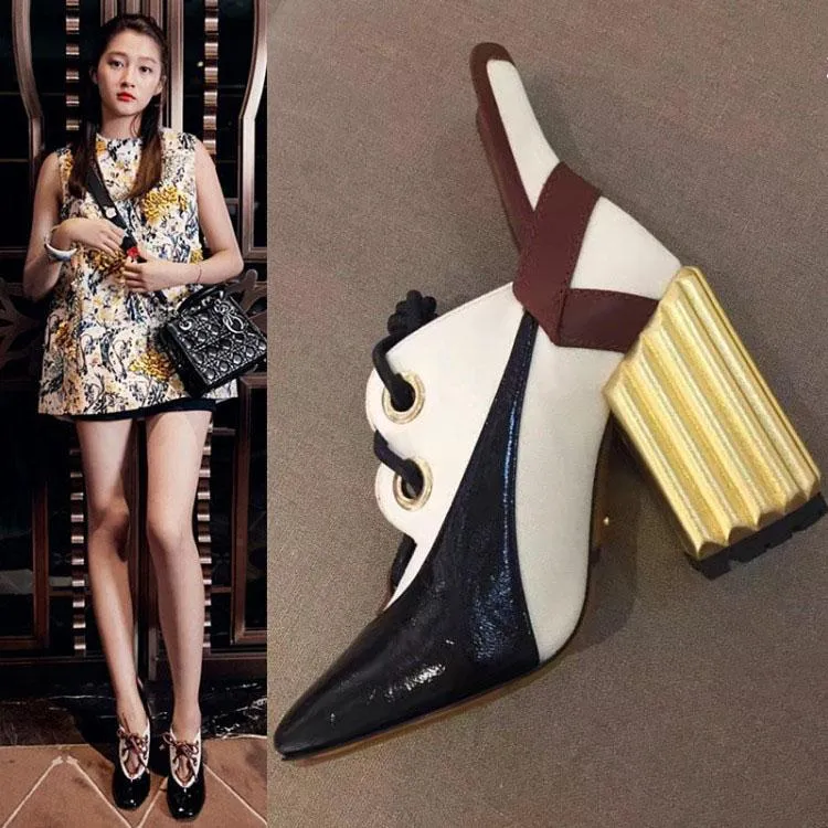Fashion Leather Square Toe Colorblock Chunky Heel Ankle Boots