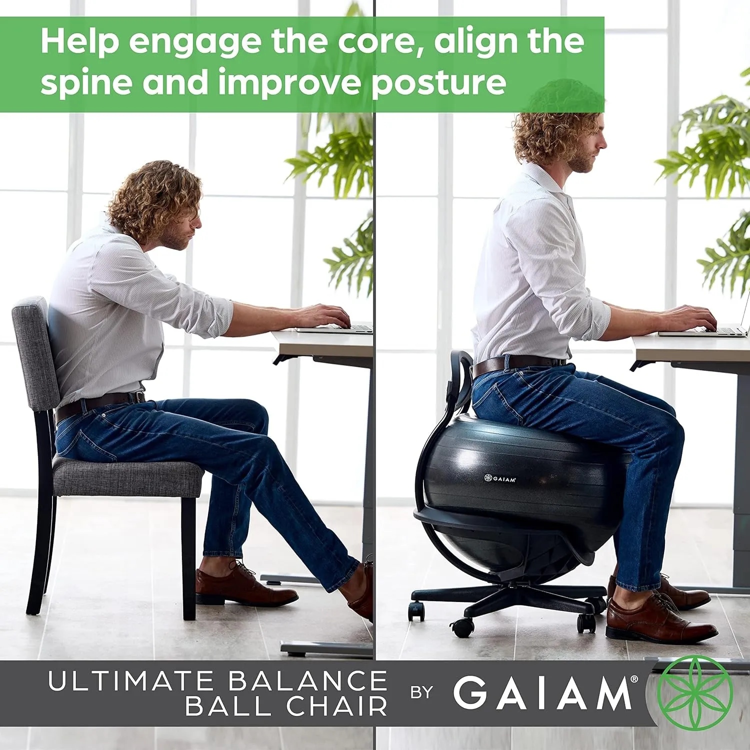 Gaiam Ultimate Balance Ball Chair (Standard or Swivel Base Option) - Premium Exercise Stability Yoga Ball Ergonomic Chair for Home and Office Desk - 52Cm Anti-Burst Ball, Air Pump, Exercise Guide