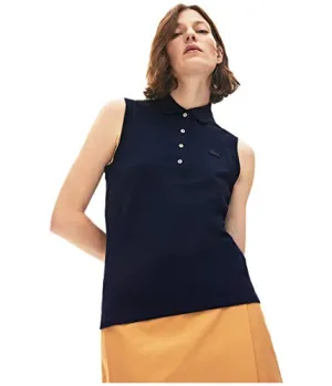 Lacoste Women's Sleeveless Slim FIT Classic Polo, Navy Blue, 8