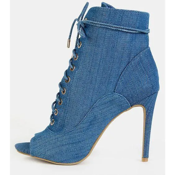 Peep Toe Lace Up Suede Ankle Boots