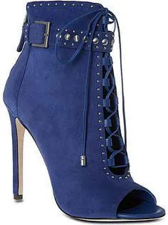 Peep Toe Lace Up Suede Ankle Boots