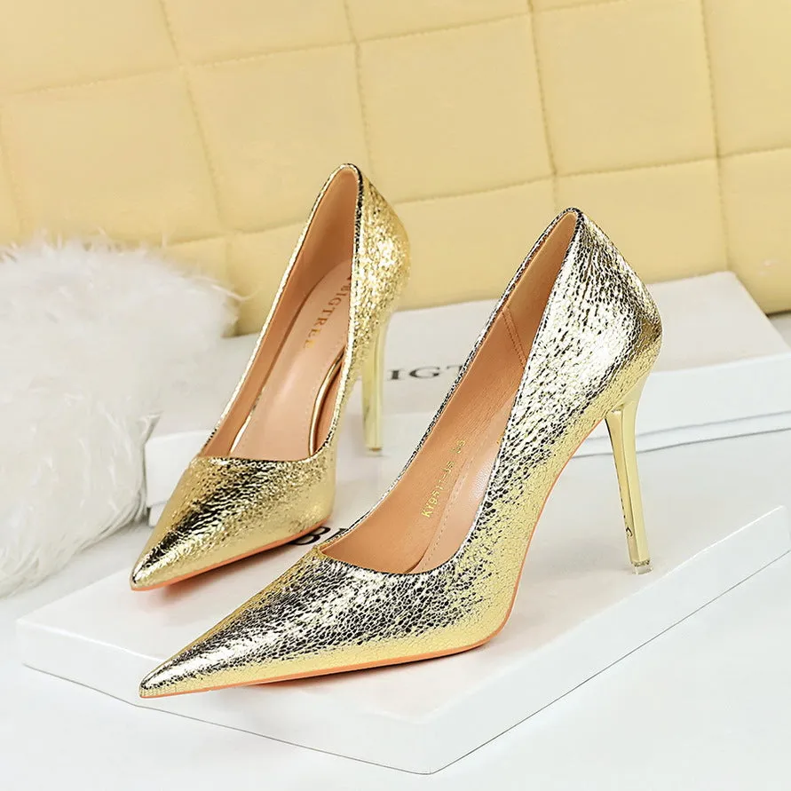 Vintage Pointed-Toe Metallic Stiletto Heels Shoes