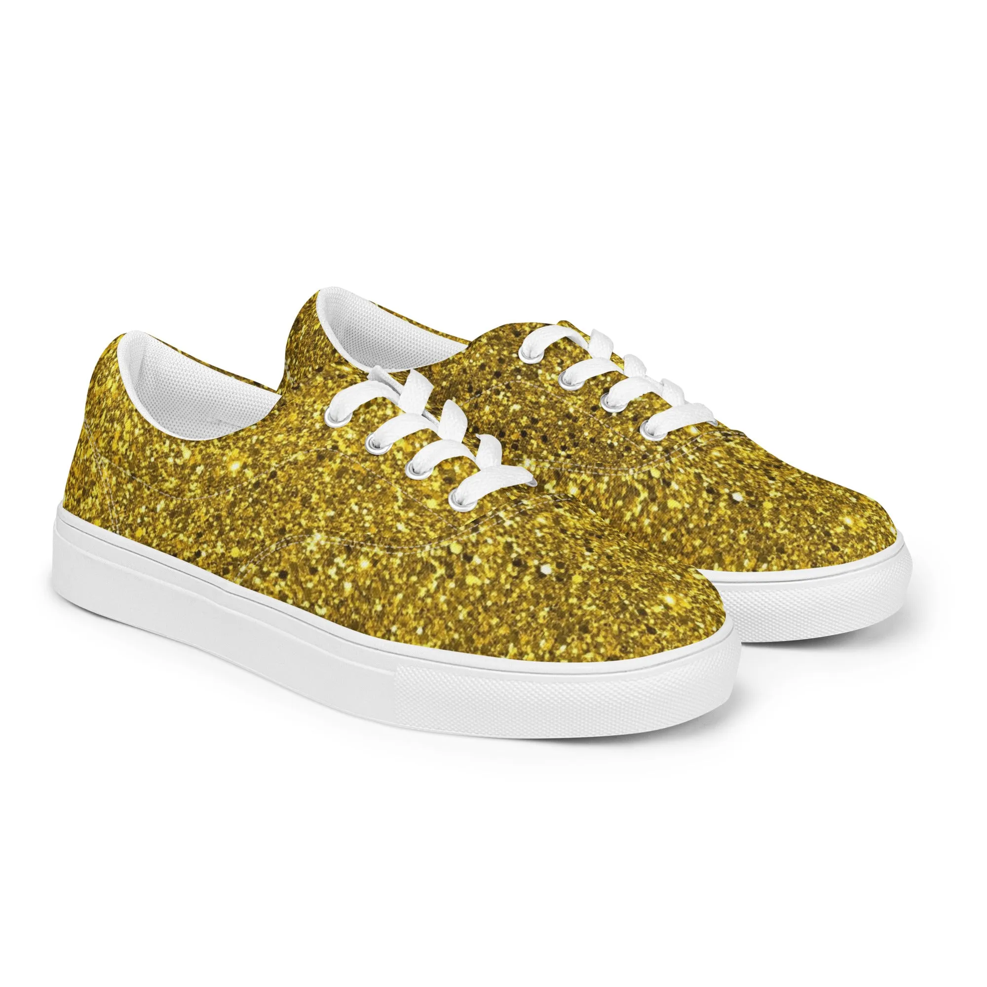Women’s Gold Glitter Print lace-up canvas shoes, Gold Glitter Fashion Sneakers