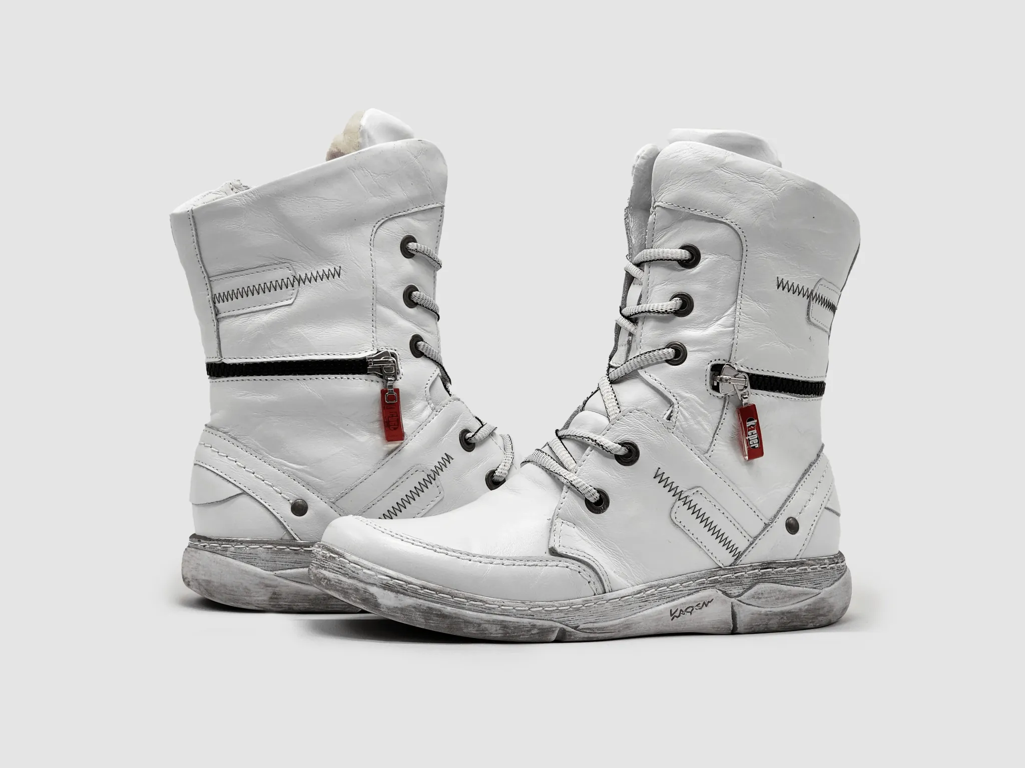 Women's Timeless Thick Wool-Lined Zip-Up Leather Boots - White